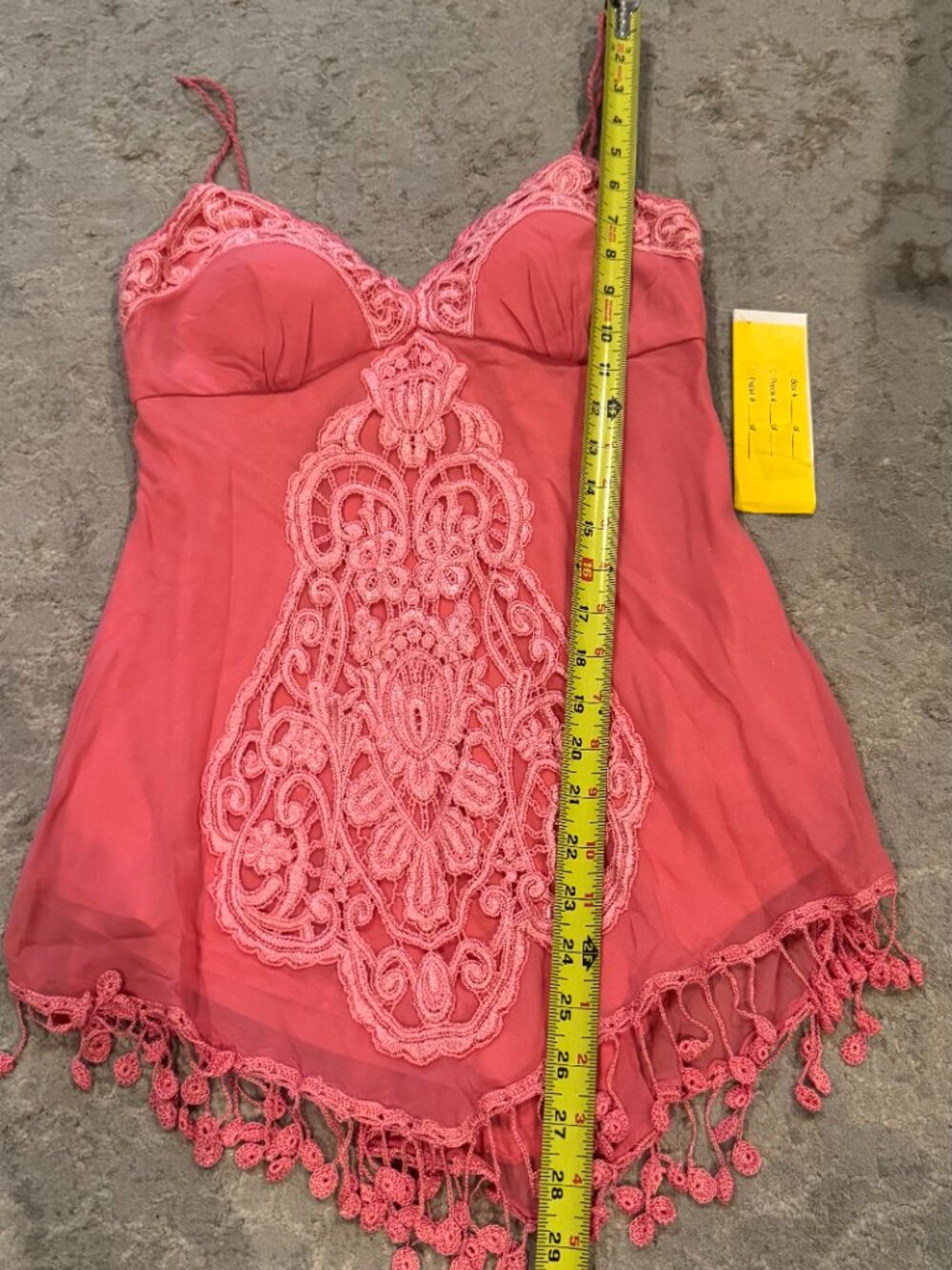 Sue Wong Silk Chiffon Y2K Handkerchief V Camisole Coral Pink Crochet Top Deco #7 - Picture 11 of 16